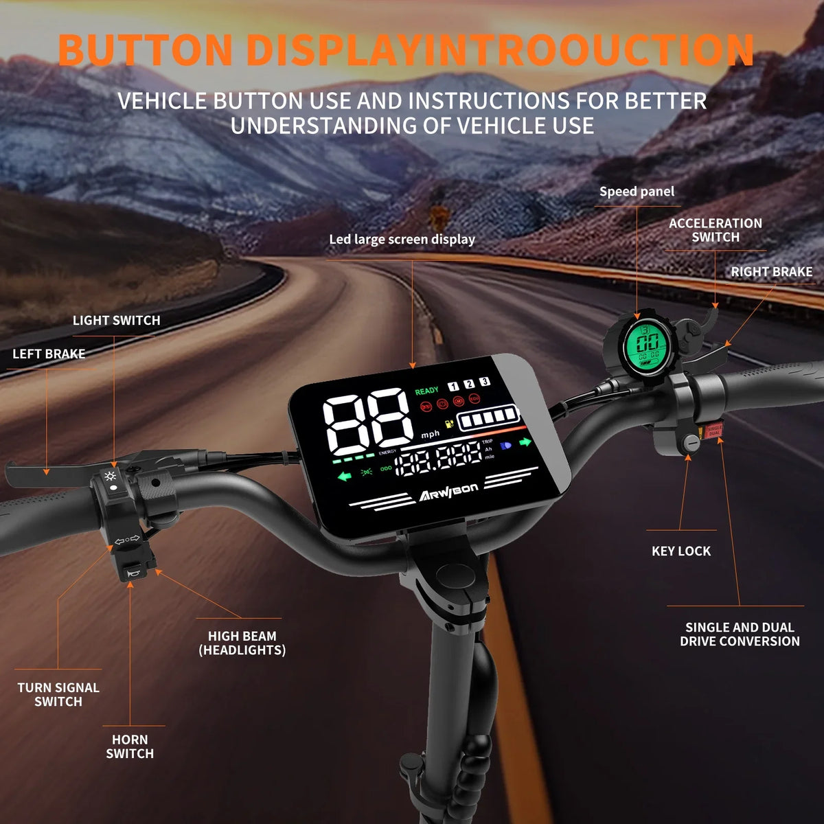 Arwibon 5600W Adult Electric Scooter Dual Motor Top Speed 46MPH,60V27AH, 11-inch Off-Road Tires Sport Folding eScooter